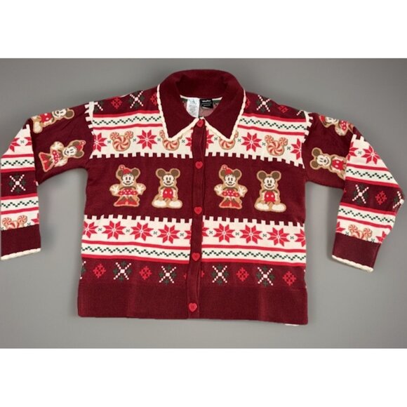 Disney Parks 2025 Christmas Fair Isle Mickey Cardigan Sweater Gingerbread - Picture 1 of 1